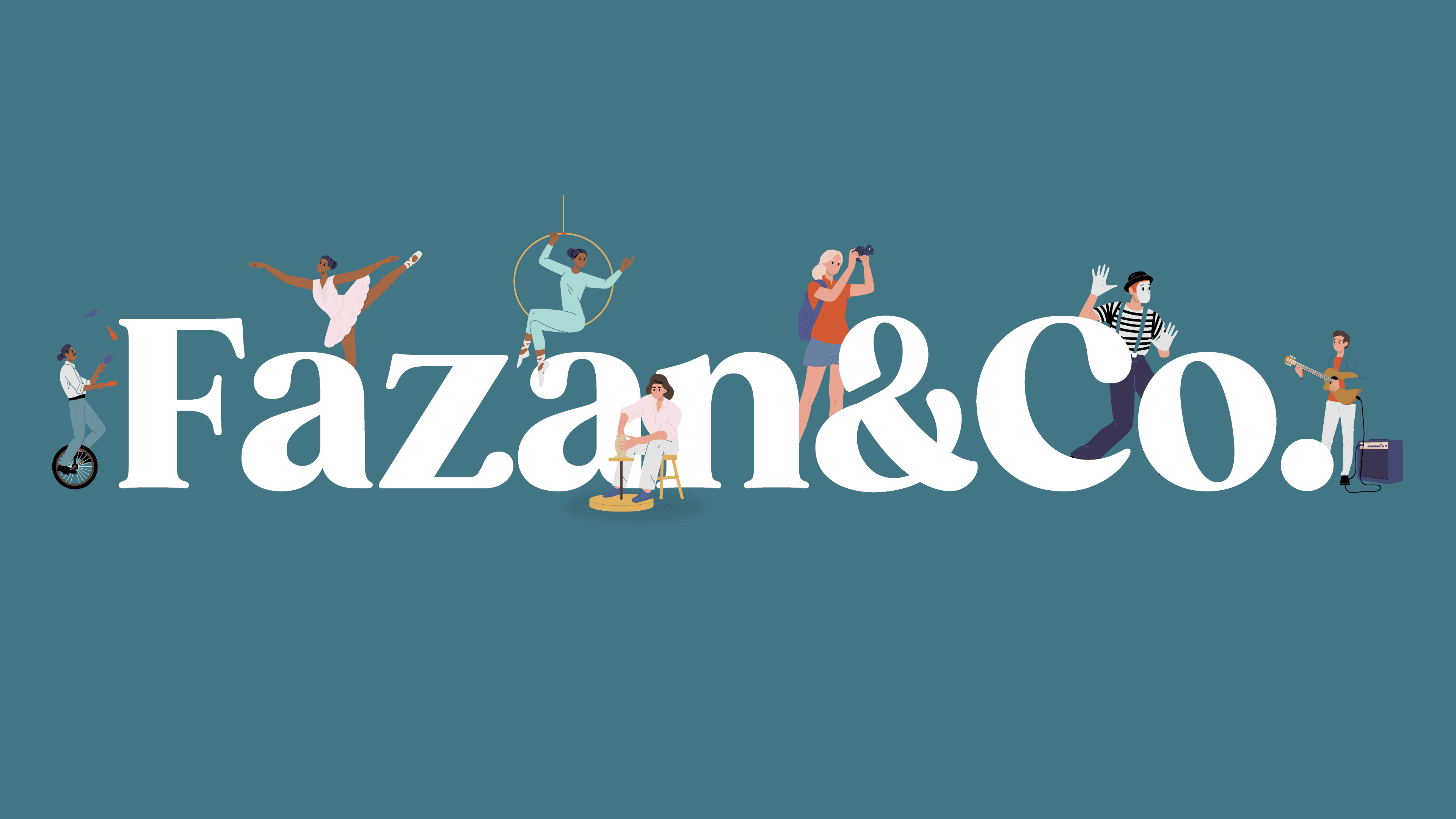 Fazan & Co — illustrated wordmark with creative industry characters